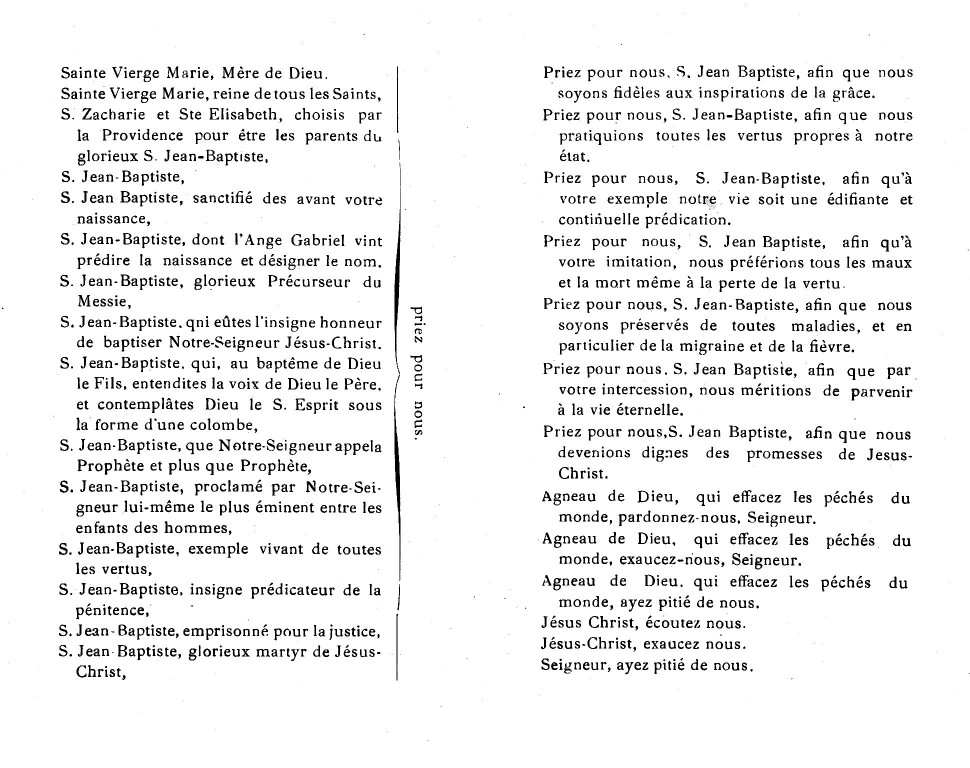 Litanies de Saint Jean Baptiste