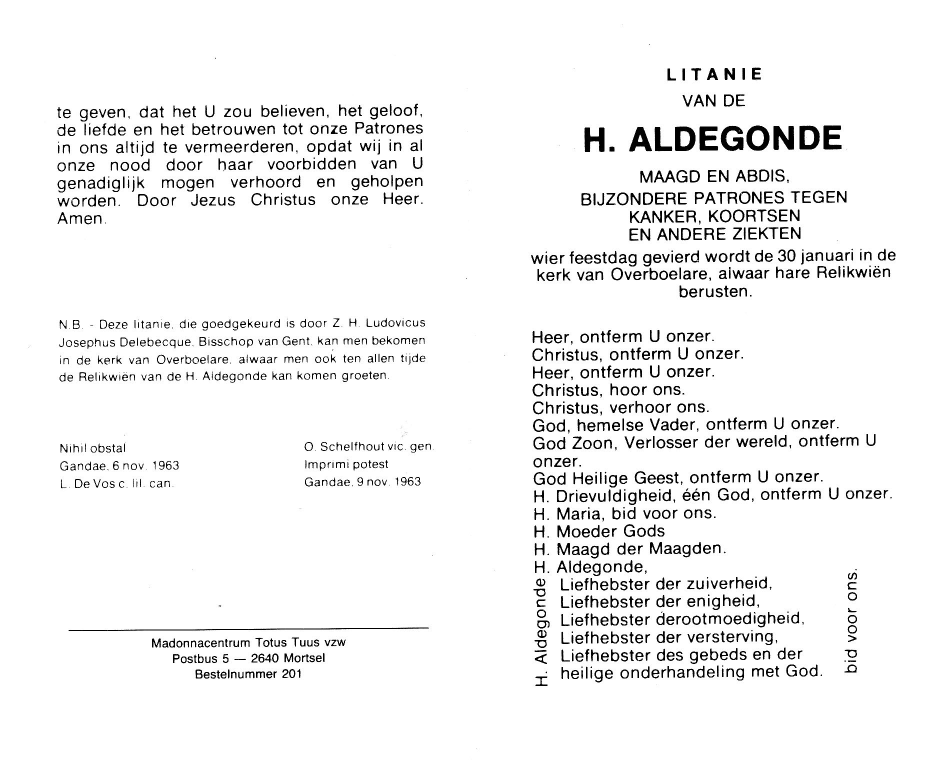 Litanie van de H Aldegonde