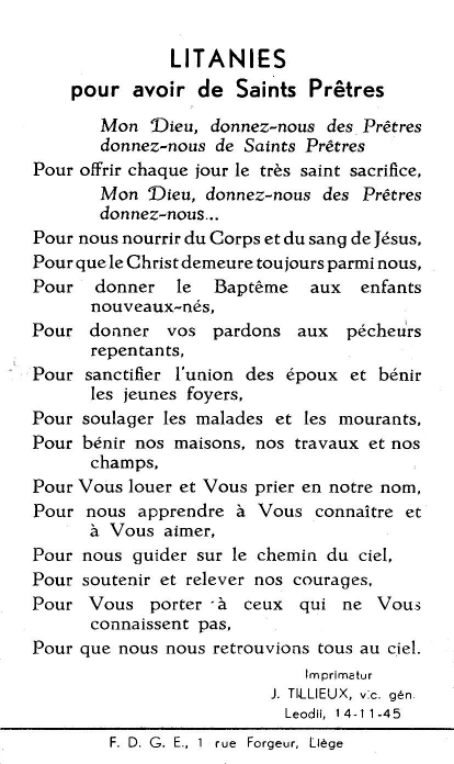 Litanies pour avoir des Saints Prêtres